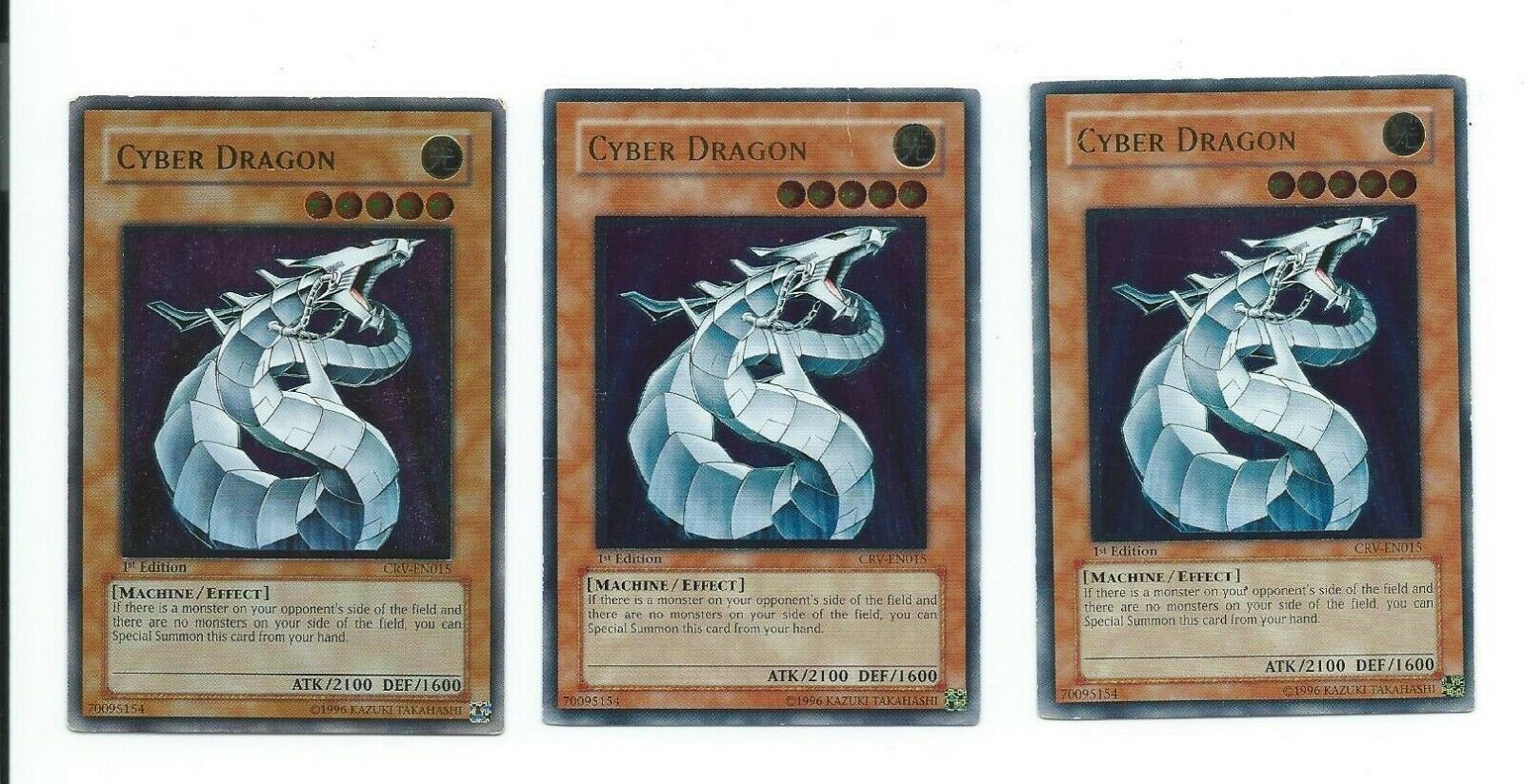 Yugioh! 3x Cyber Dragon CRV-EN015 ULTIMATE RARE 1st edition Playset ENGLISH