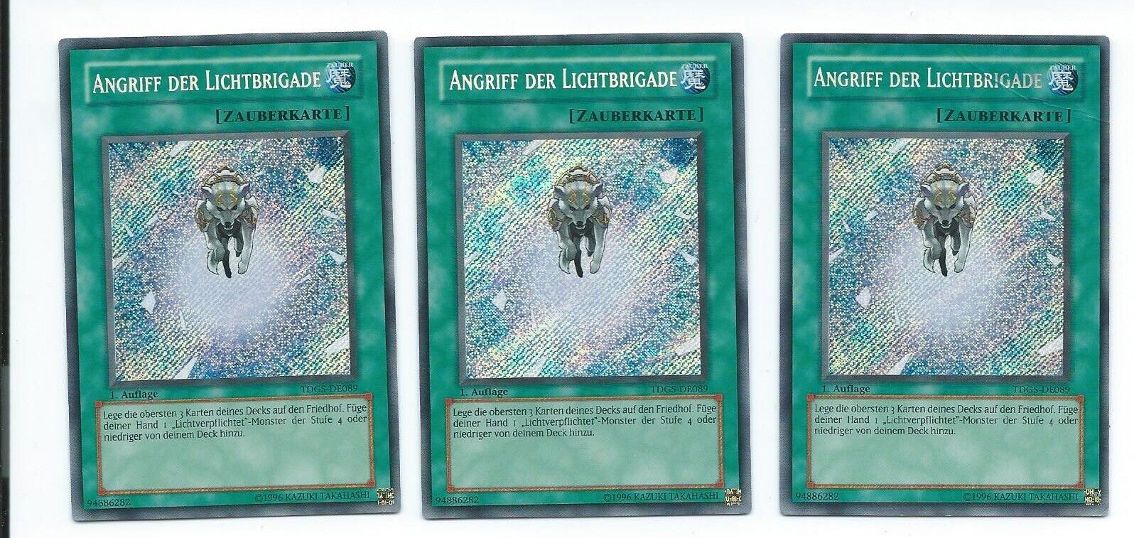 Pickering Framework Aftensmad Yugioh! 3x Charge of the Light Brigade TDGS-EN089 GERMAN Secret Rare 1st  Ed. | Mox Beta